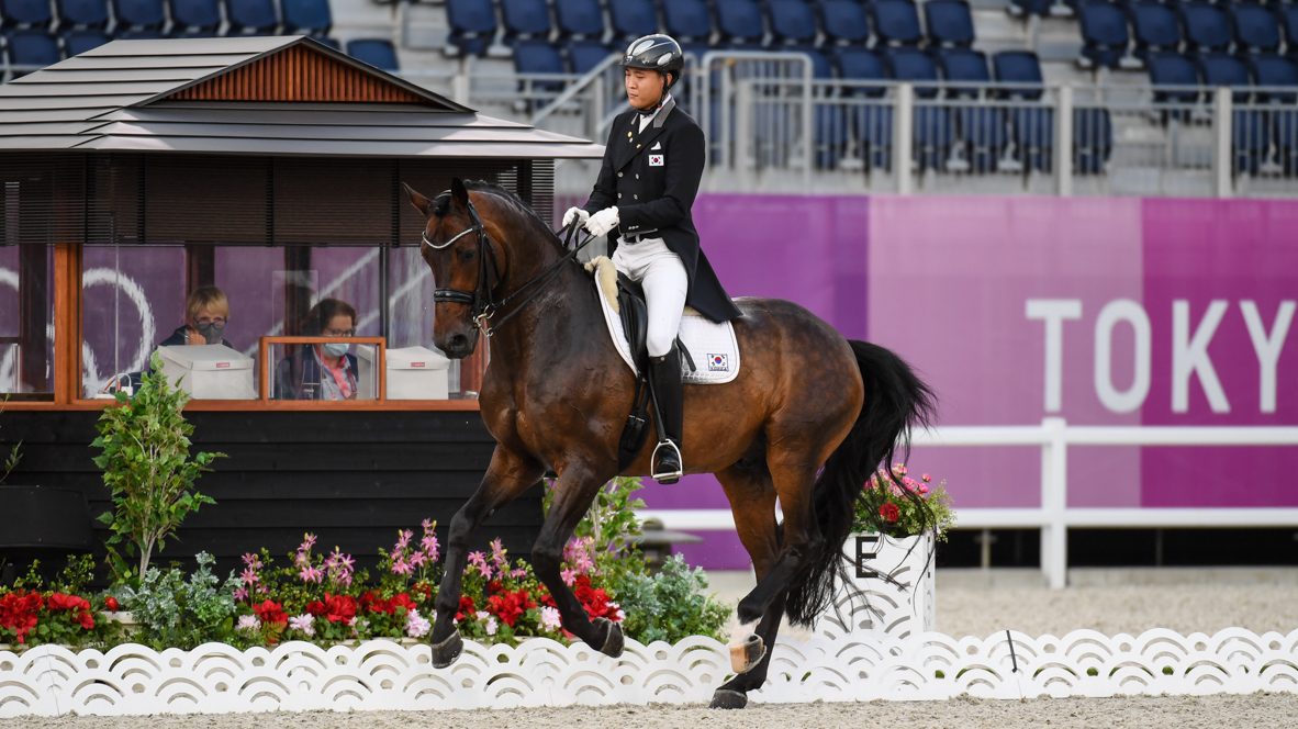 Dong Seon Kim on Belstaff at the Tokyo Olympics.