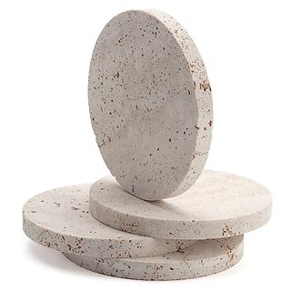 Travertine Stone Coasters for Drinks Round Set of 4 Modern Marble Coaster for Home Office