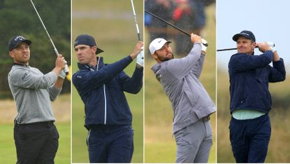 Xander Schauffele, Billy Horschel, Scottie Scheffler and Justin Rose hitting shots at The Open