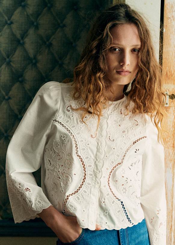 Alycia Shirt - Placed Ecru Embroidery - Organic Cotton - S&amp;eacute;zane