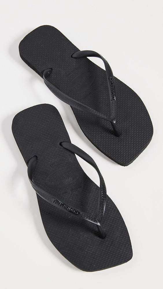 Slim Square Solid Flip Flops - Black