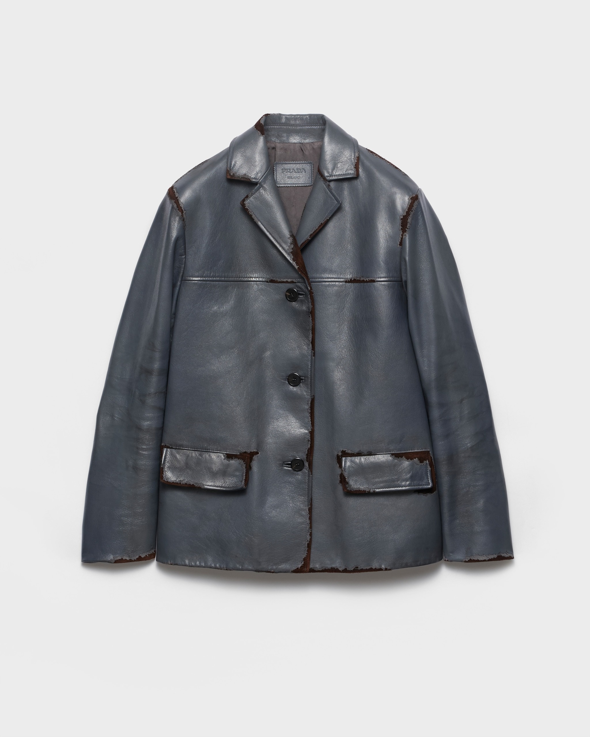 Smooth Leather and Suede Jacket - Anthracite Gray
