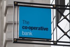A general view of a sign for the Co-operative bank at Cornhill on April 5, 2019 in London, England. 