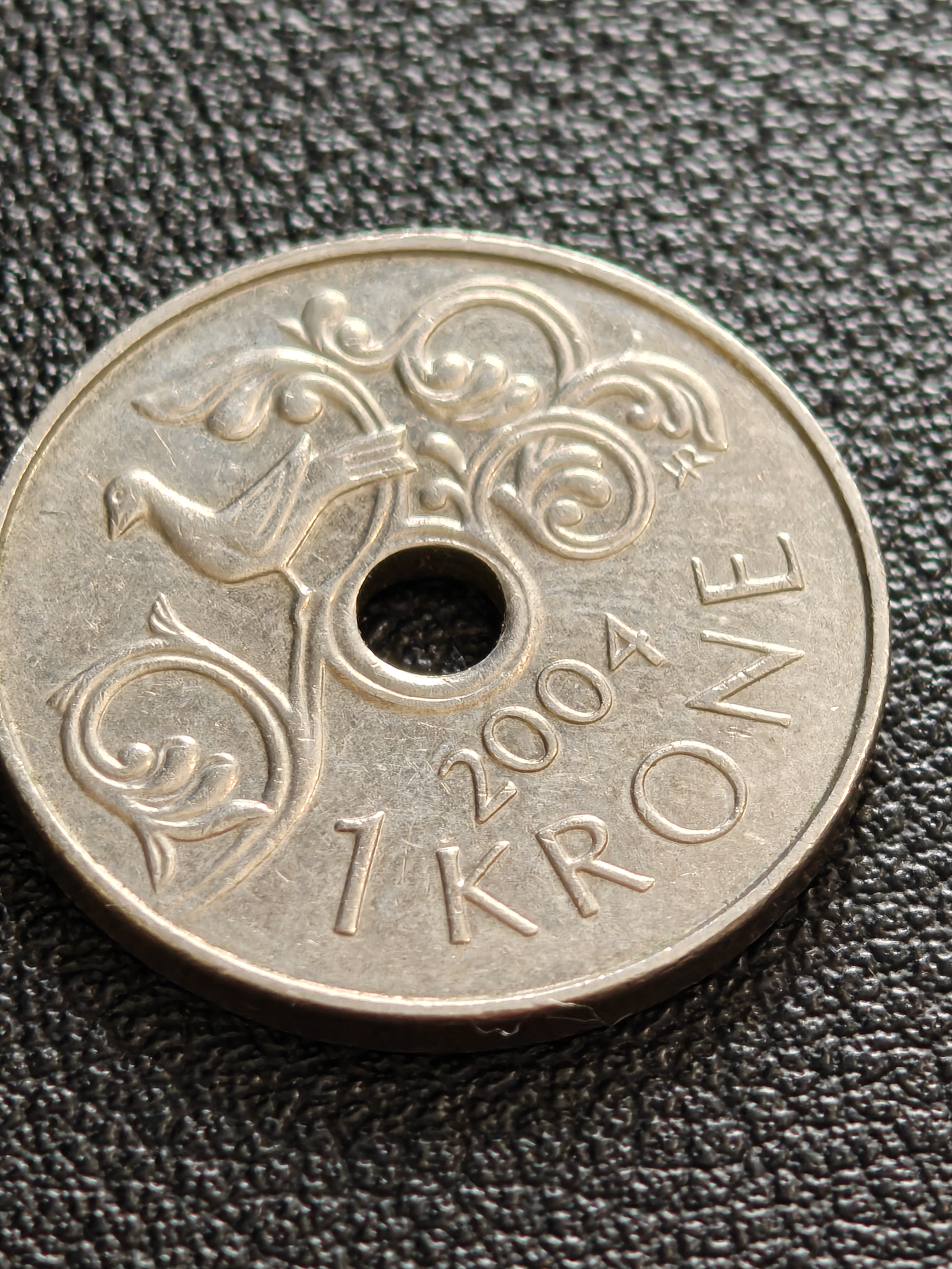 Close up of a Norwegian Krone coin