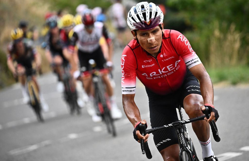 Team ArkeaSamsic Colombian rider Nairo Quintana rides the final kilometers of the 11th stage of the 109th edition of the Tour de France cycling race 