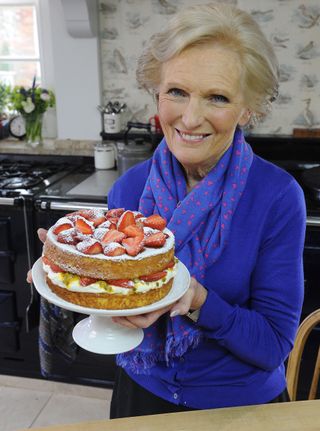 Mary Berry with a Victoria Sponge cake