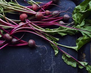 Fresh beetroot on a slate background