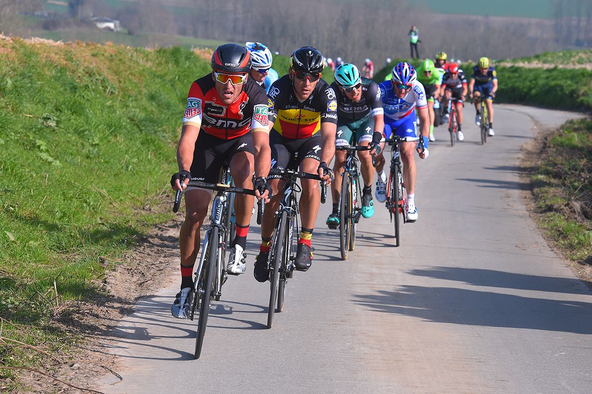 Greg Van Avermaet (BMC) leads the chasing group