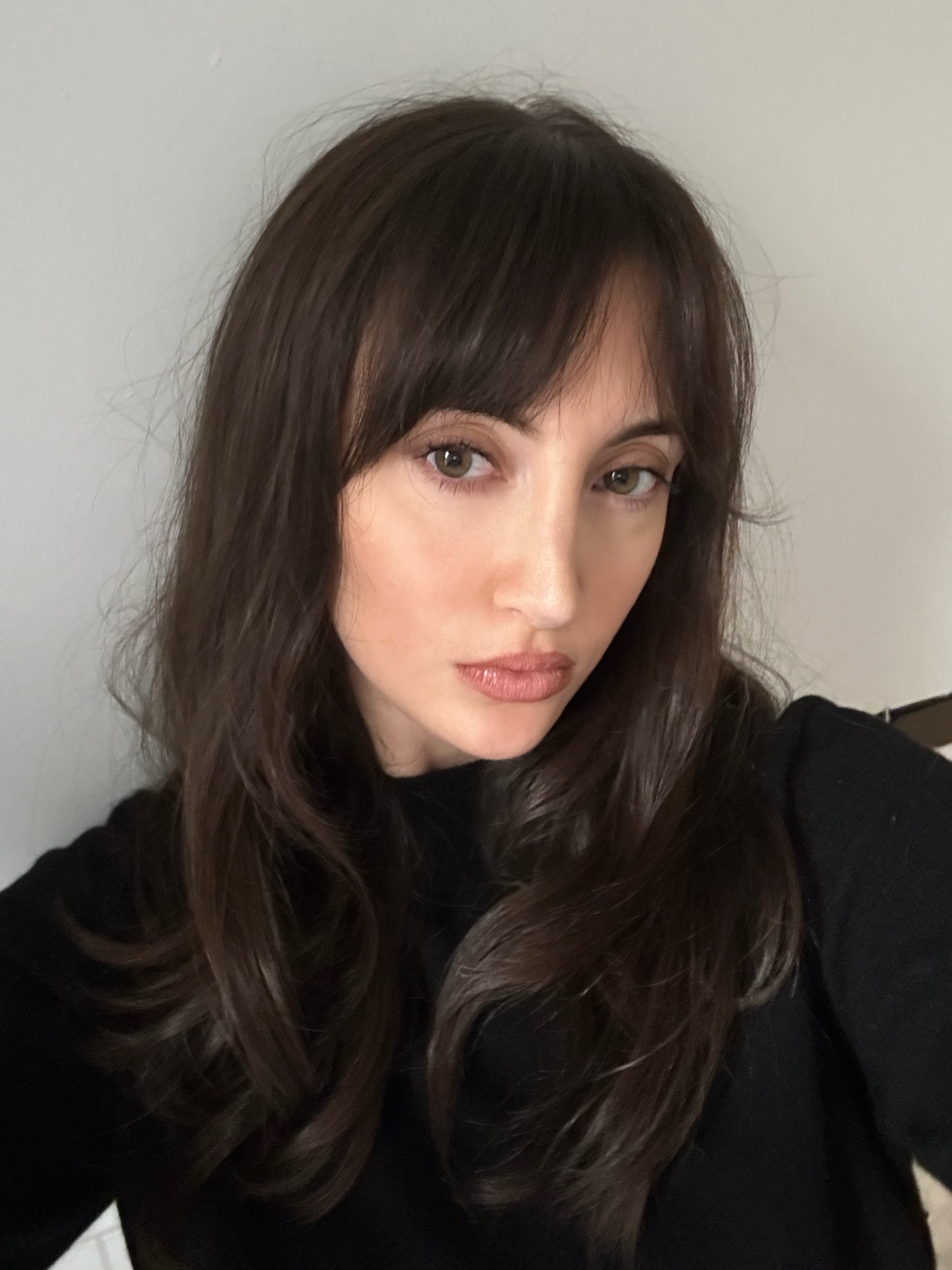 Brascia with blown-out hair and Pen&amp;eacute;lope Cruz bangs.