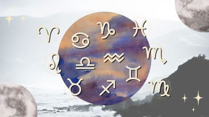 Representation of the zodiac signs with the backdrop of the full moon