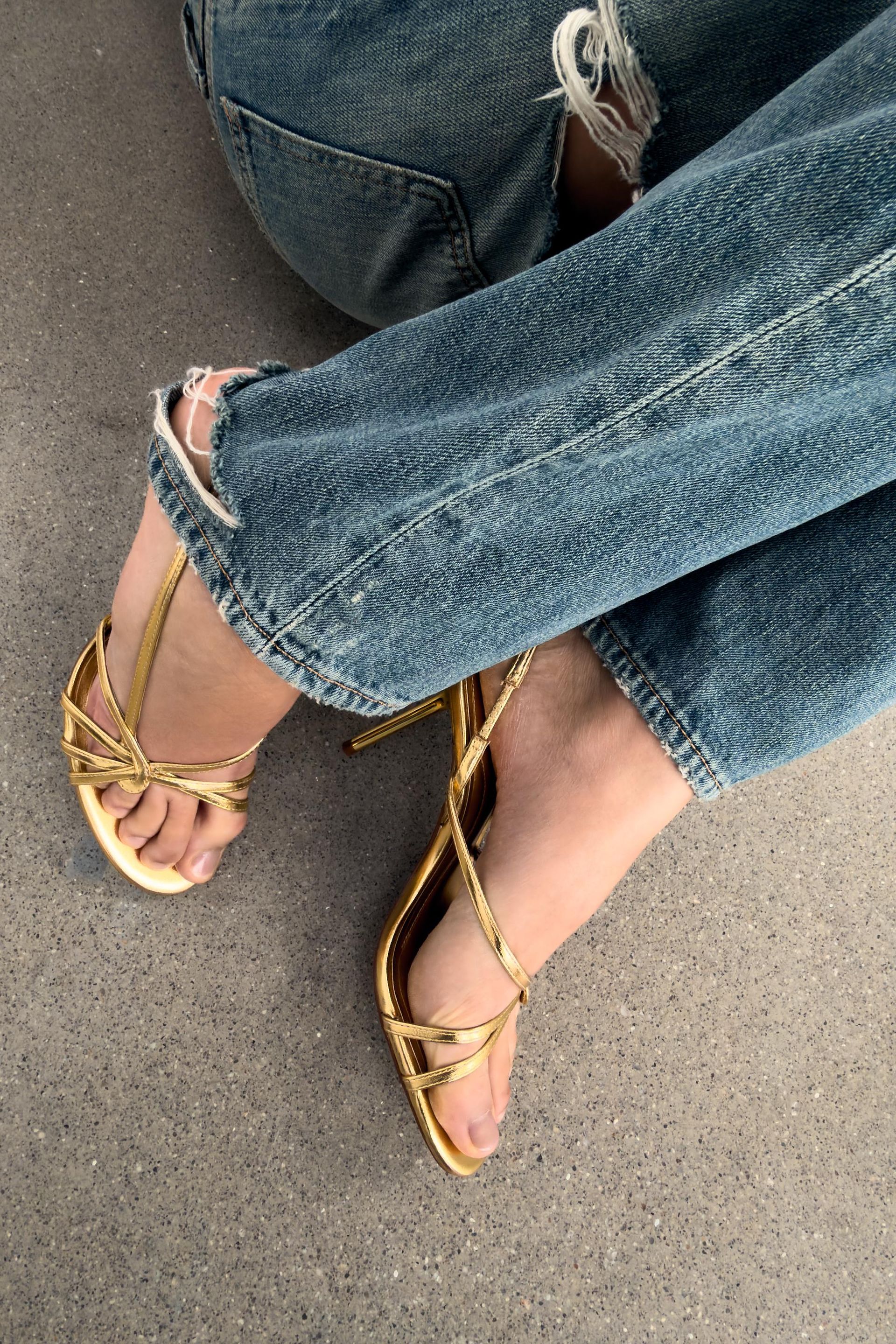 Laminated Strap High-Heel Sandals