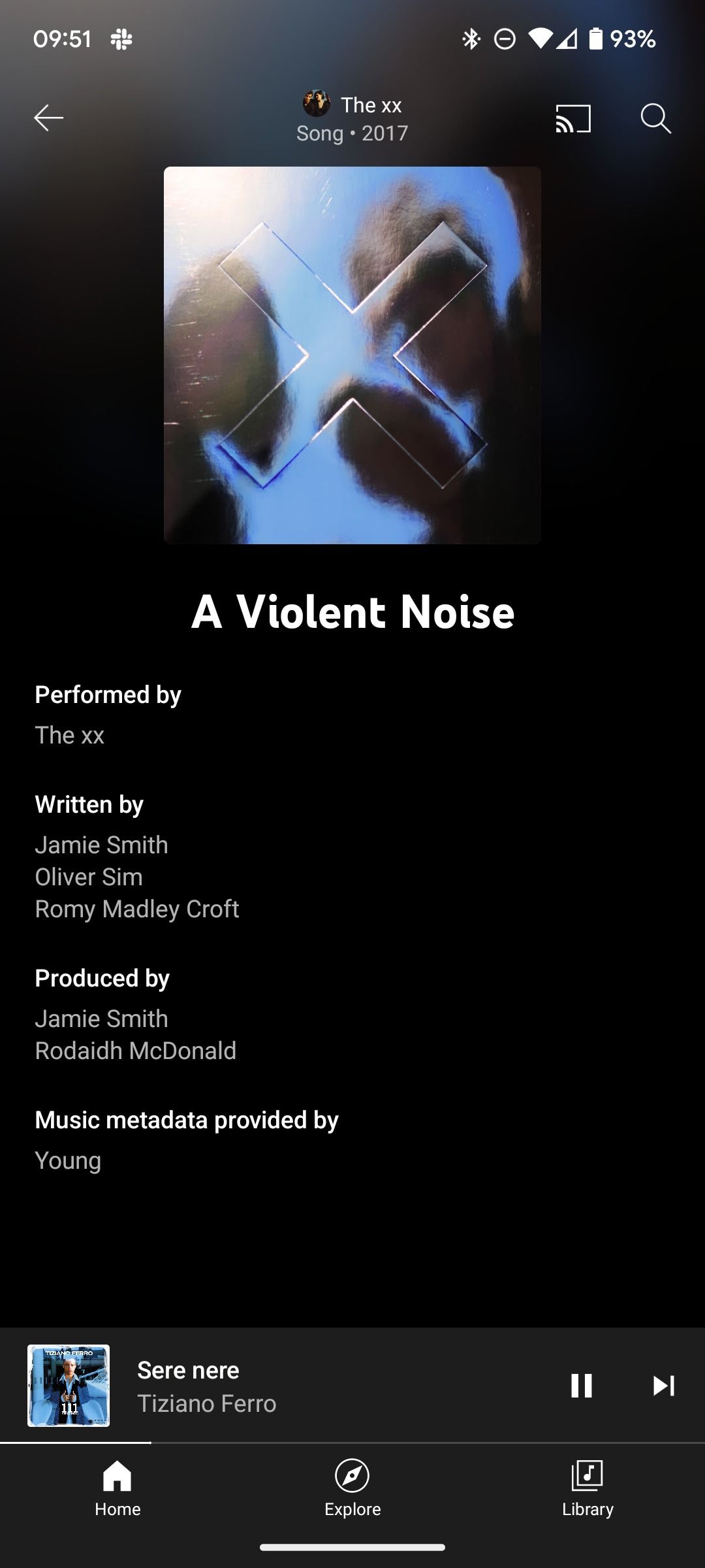 YouTube Music song credits interface