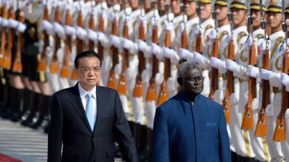 Chinese Premier Li Keqiang and Solomon Islands Prime Minister Manasseh Sogavare pictured in Beijing