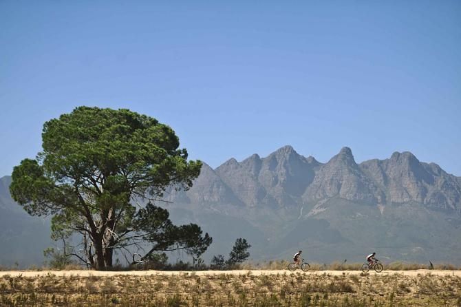 Riders enjoying the views of the mountains during