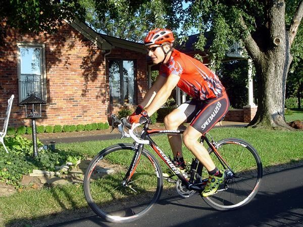 He sits well, and uses the big chainring