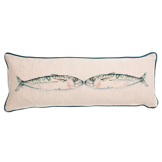 cushion with kissing mackerels and artwork