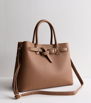 New Look, Brown Leather-Look Buckle Tote Bag