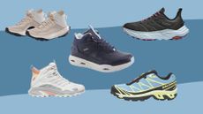 A selection of walking shoes on sale this week from Hoka, Merrell, Salomon, Craghoppers, and Vasque