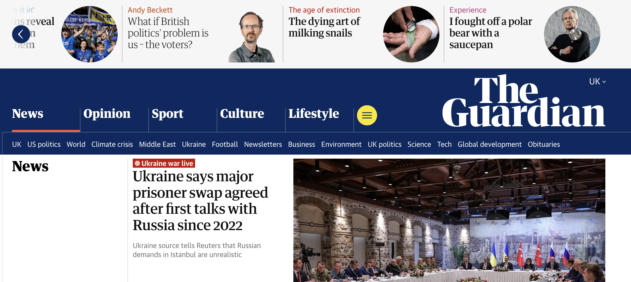 The Guardian homepage