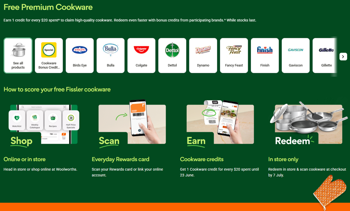 Woolworths Cookware Credits Promotion screenshot of promo page