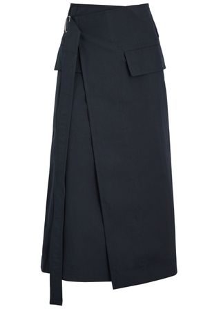 Midi wrap skirt in cotton blend with belt