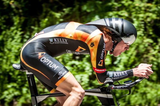 Chad Haga (Optum) has a good aero position on the bike.