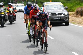 Eduard Michael Grosu of Drone Hopper-Androni Giocattoli in the breakaway during stage 3 of Le Tour de Langkawi 2022