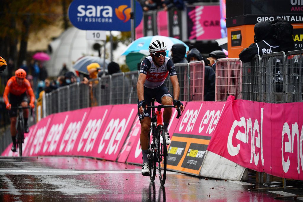 ROCCARASO ITALY OCTOBER 11 Arrival Vincenzo Nibali of Italy and Team Trek Segafredo during the 103rd Giro dItalia 2020 Stage 9 a 207km stage from San Salvo to Roccaraso Aremogna 1658m girodiitalia Giro on October 11 2020 in Roccaraso Italy Photo by Stuart FranklinGetty Images