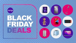 A selection of tech products next to text reading Currys Black Friday deals