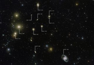 This view of the Fornax galaxy cluster offers a labeled look at the different galaxies that call the region home.