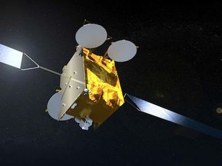 Artist's concept of the Arabsat 5C satellite in orbit.