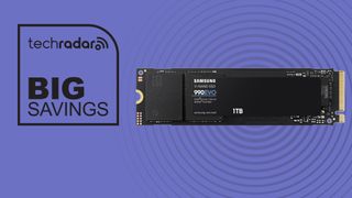 Samsung 990 Evo NVMe SSD on purple background