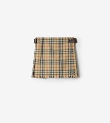 Check Wool Mini Kilt in Sand Beige - Women | Burberry&amp;reg; Official