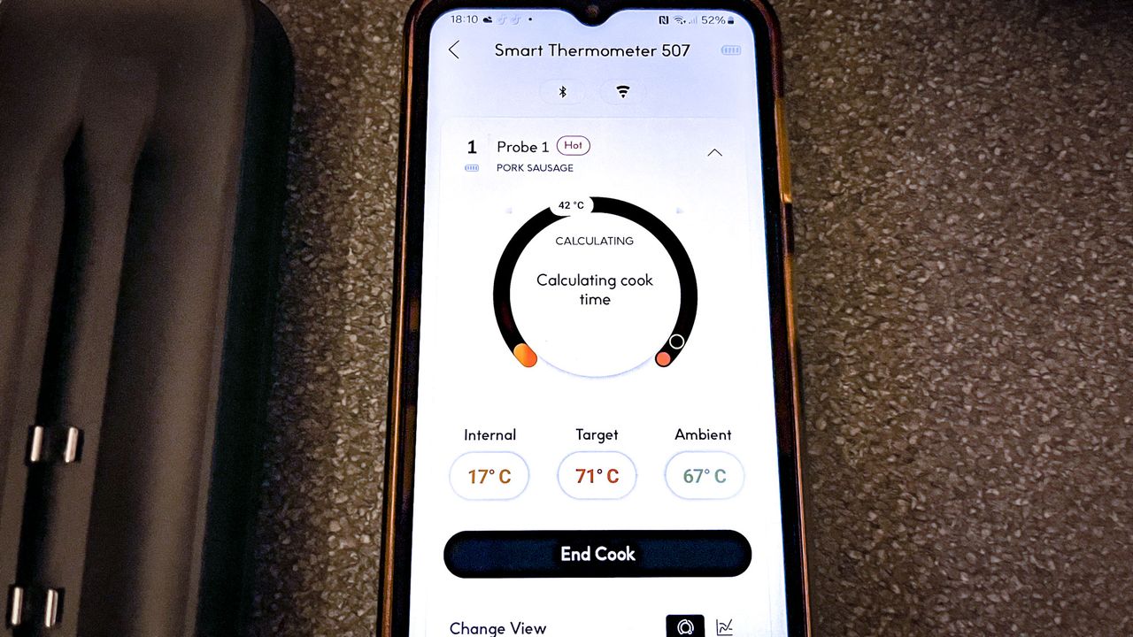 Chef iQ thermometer sausages cook time on app