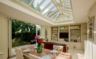 roof lantern brings in light from above in this living dining space