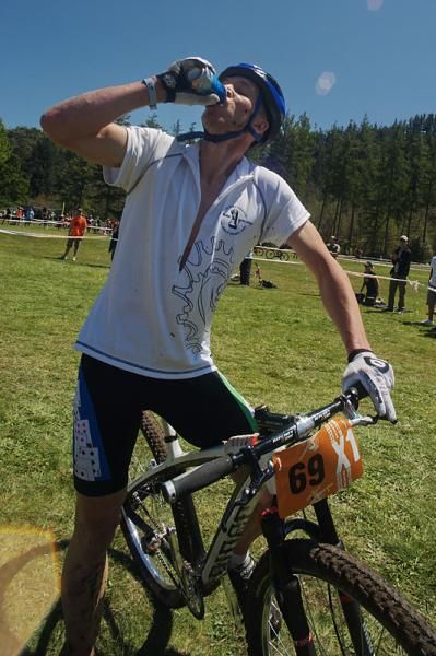 Winner Garth Weinberg demonstrates proper beer chugging technique