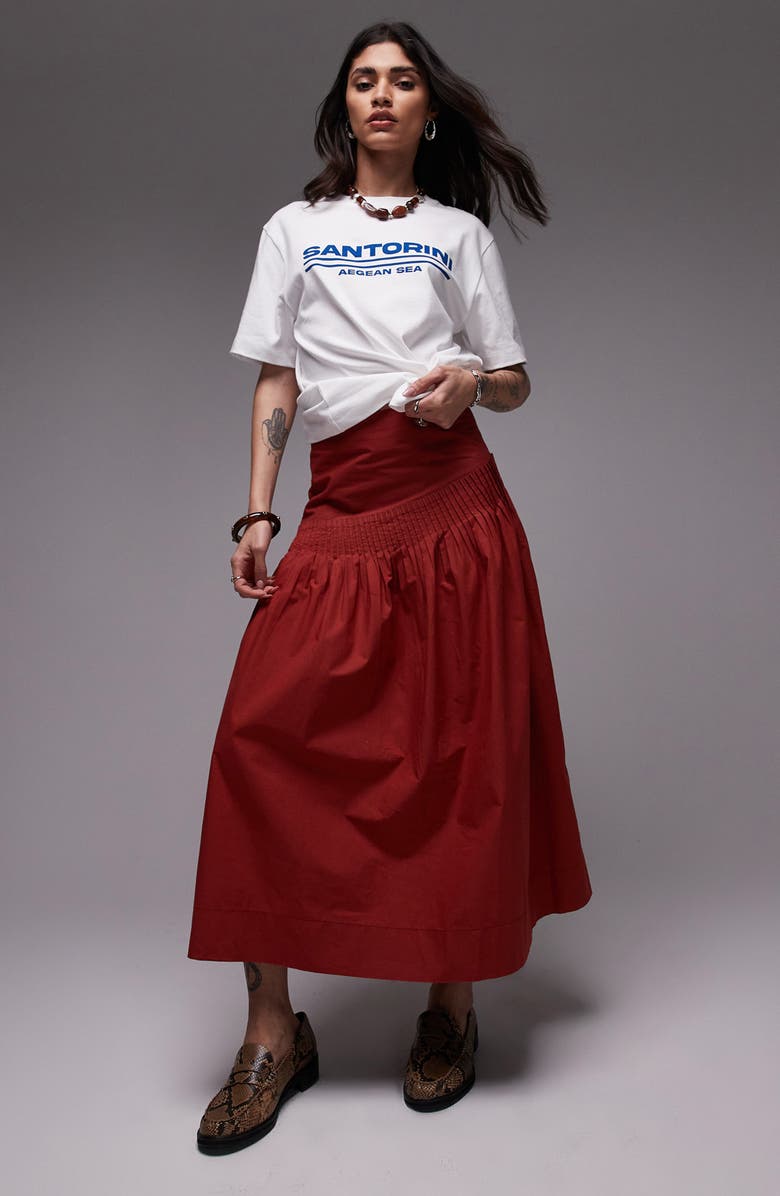 Pintuck Cotton Poplin Maxi Skirt