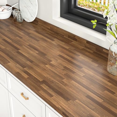 Kitchen Wallpaper Shiplap Peel and Stick Countertop Contact Paper Butcher Block Brown Wood Wallpaper Wood Grain Self Adhesive Wallpapers 15.75x78 in Vinyl Wrap Table Door Cabinet Floor Sticker