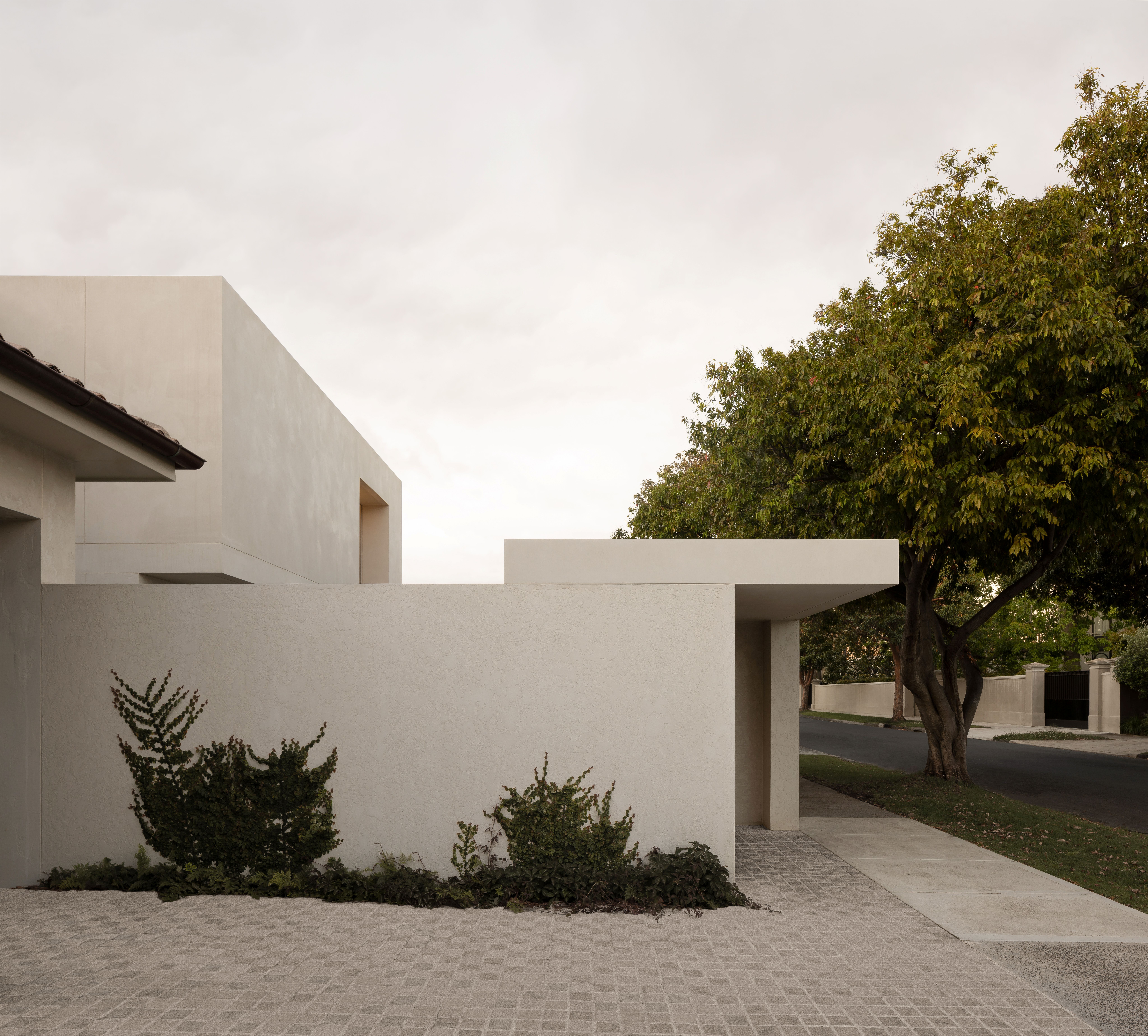 Exterior of white rendered contemporary house