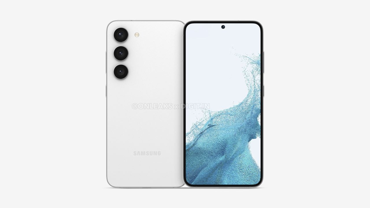 Samsung Galaxy S23 renders in a white colorway