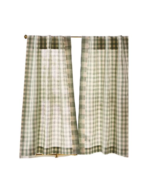 Cotton Linen Gingham Cafe Curtains, Set of 2