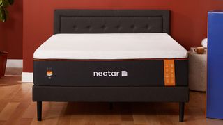 Best cooling mattress: the Nectar Premier Copper cooling mattress placed on a brow bedframe