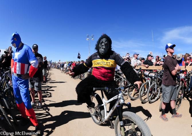 A cycling gorilla cleared the course for the start
