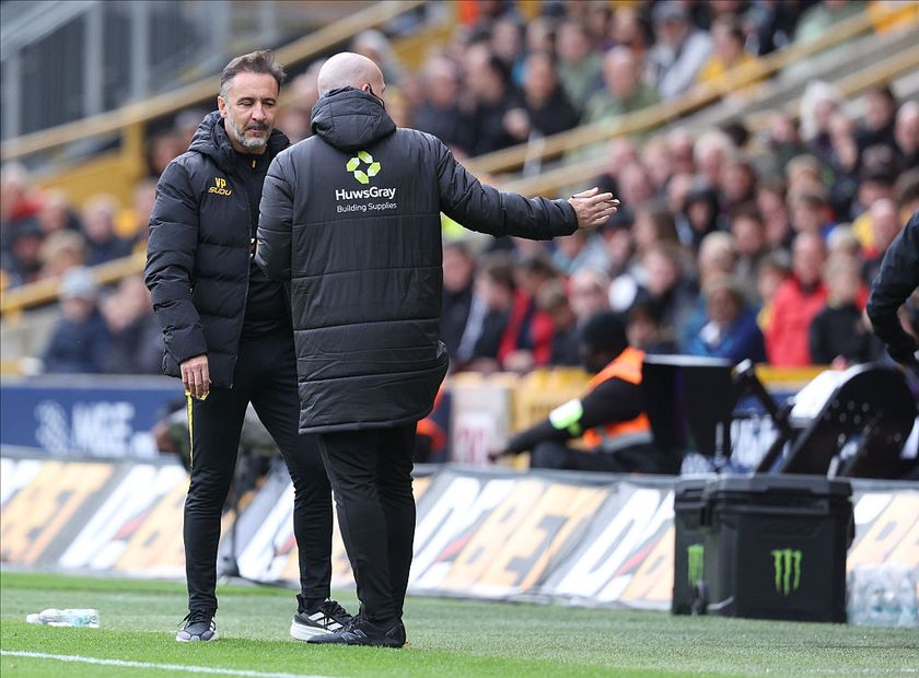 WOLVERHAMPTON, ENGLAND - OCTOBER 5: Vitor Pereira, Manager of Wolverhampton Wanderers is sent off during the Premier League match between Wolverhampton Wanderers and Brighton &amp;amp; Hove Albion at Molineux on October 5, 2025 in Wolverhampton, England. (Photo by Neal Simpson/Sportsphoto/Allstar via Getty Images)