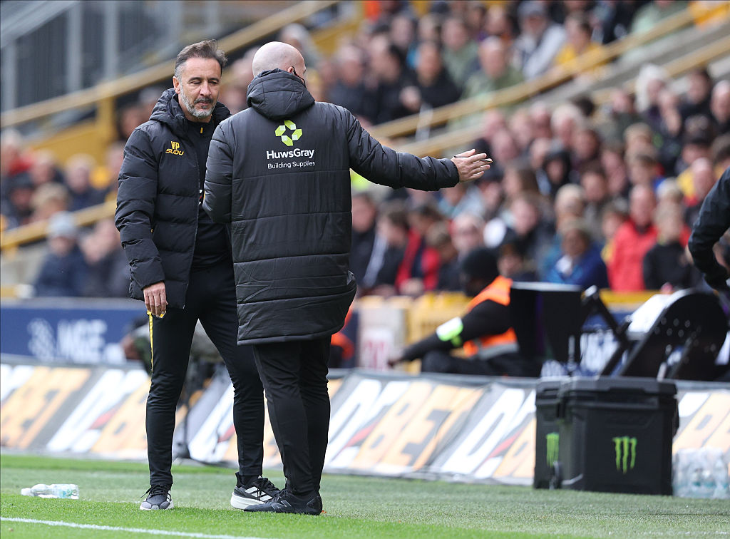 WOLVERHAMPTON, ENGLAND - OCTOBER 5: Vitor Pereira, Manager of Wolverhampton Wanderers is sent off during the Premier League match between Wolverhampton Wanderers and Brighton &amp;amp; Hove Albion at Molineux on October 5, 2025 in Wolverhampton, England. (Photo by Neal Simpson/Sportsphoto/Allstar via Getty Images)