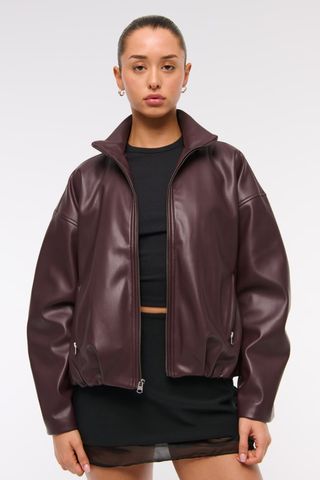 Abercrombie & Fitch Bubble Hem Vegan Leather Bomber Jacket