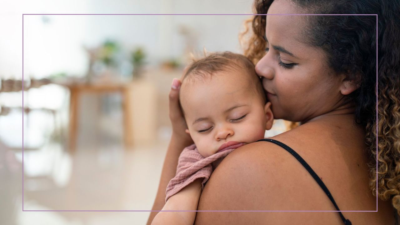 Names that start with T illustrated by sleeping baby on woman&#039;s shoulser