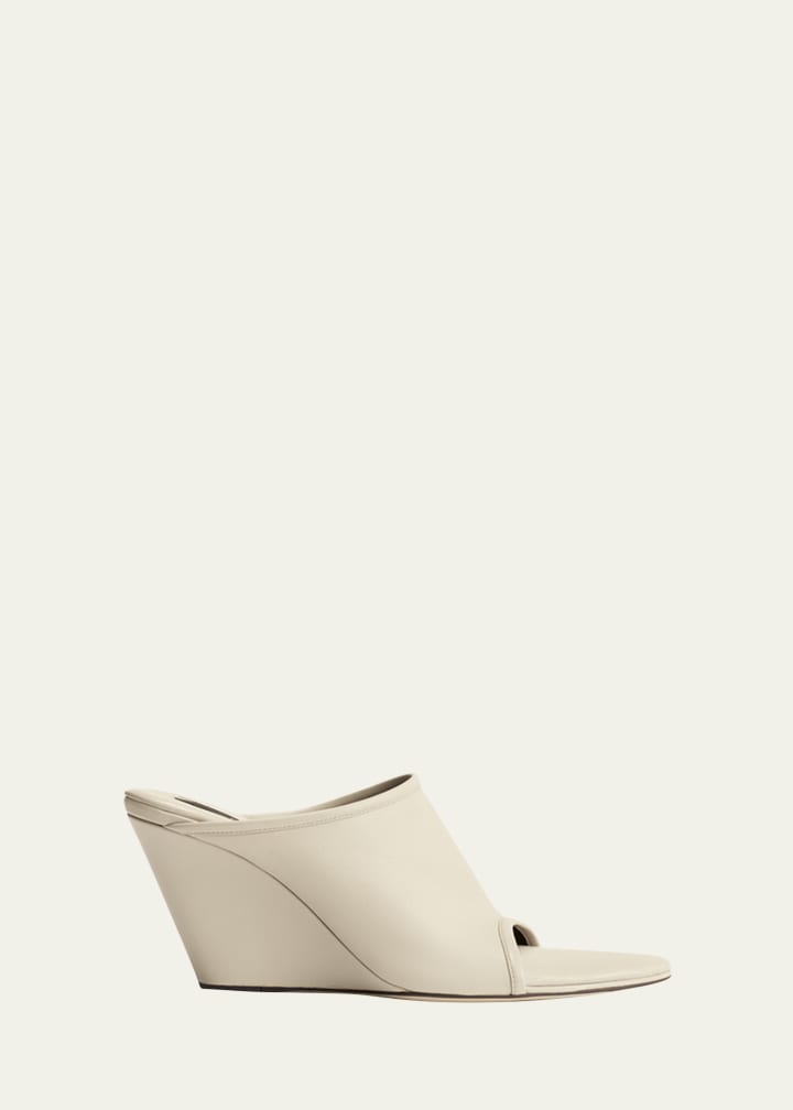 Stretch Leather Wedge Slide Sandals