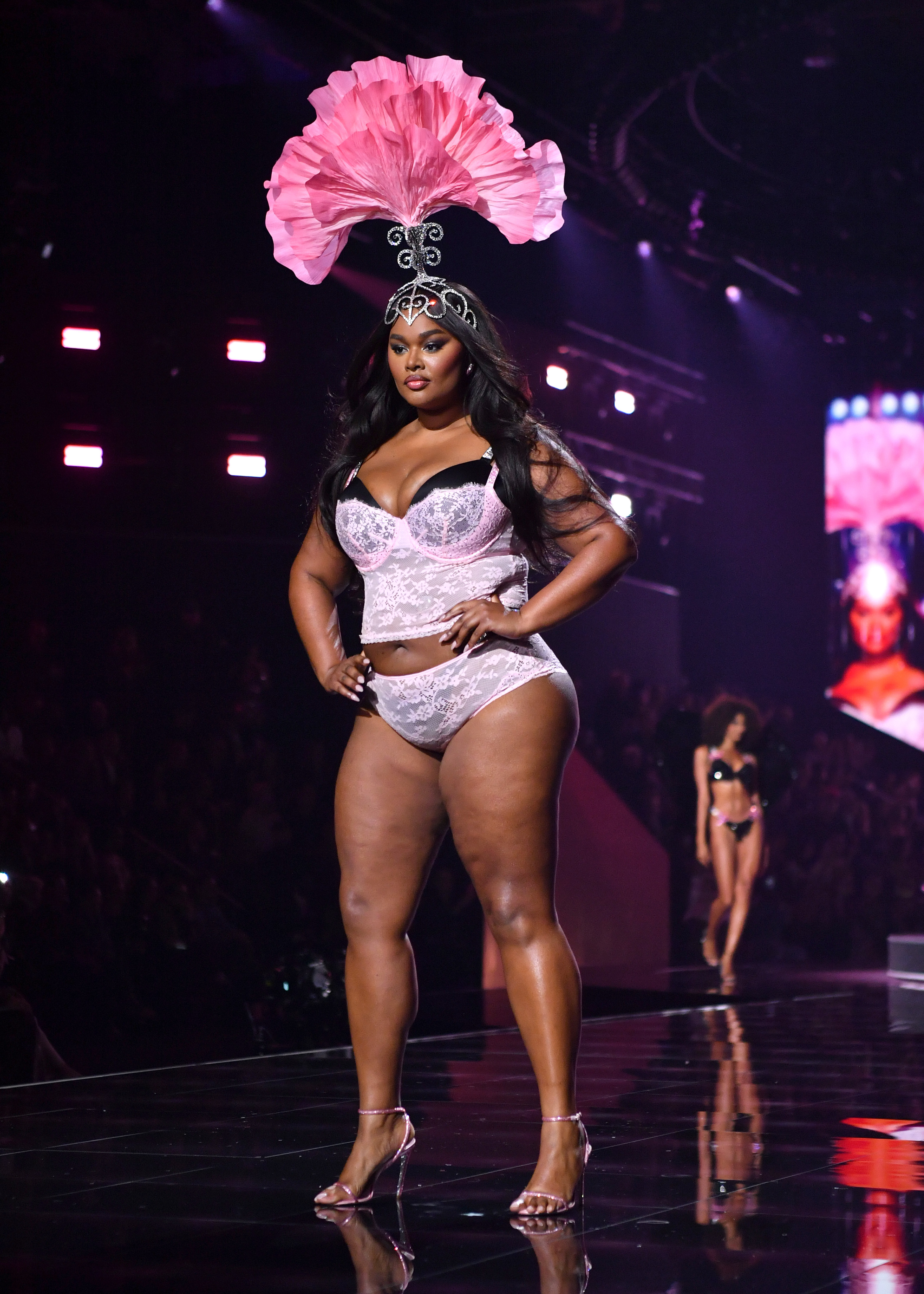Model on the victoria&#039;s secret fashion show runway 2025.
