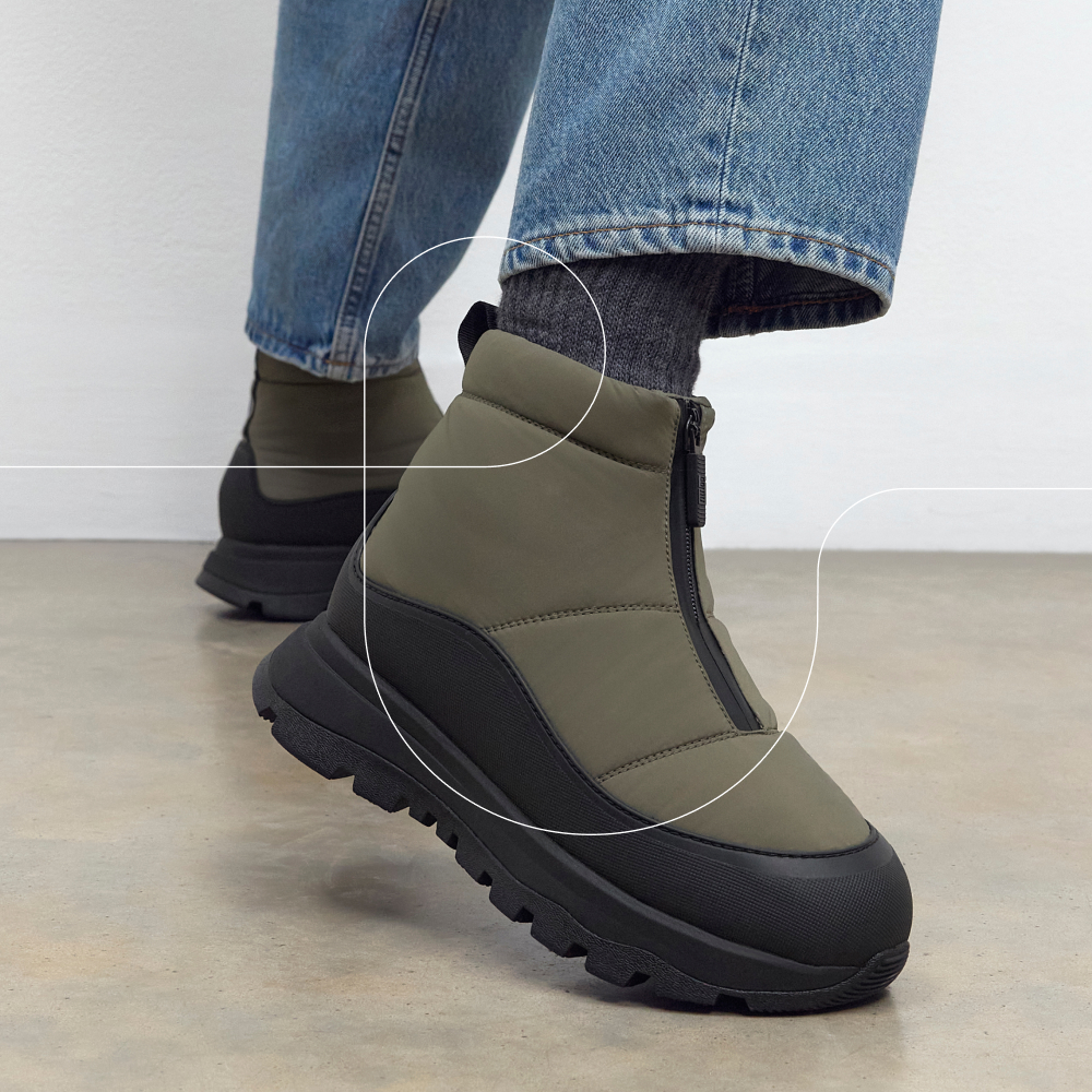 Close up of FitFlop cushioned waterproof ankle boots